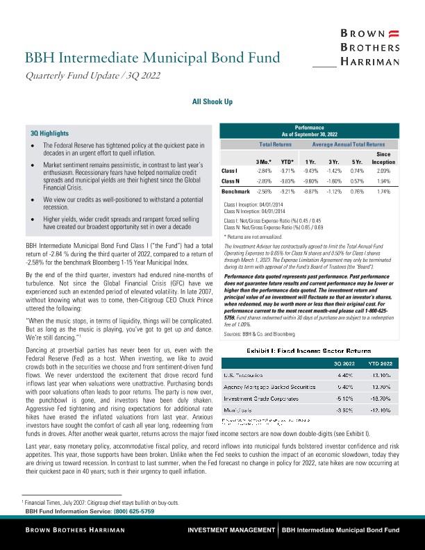 BBH Intermediate Municipal Bond Fund Quarterly Commentary - Q3 2022