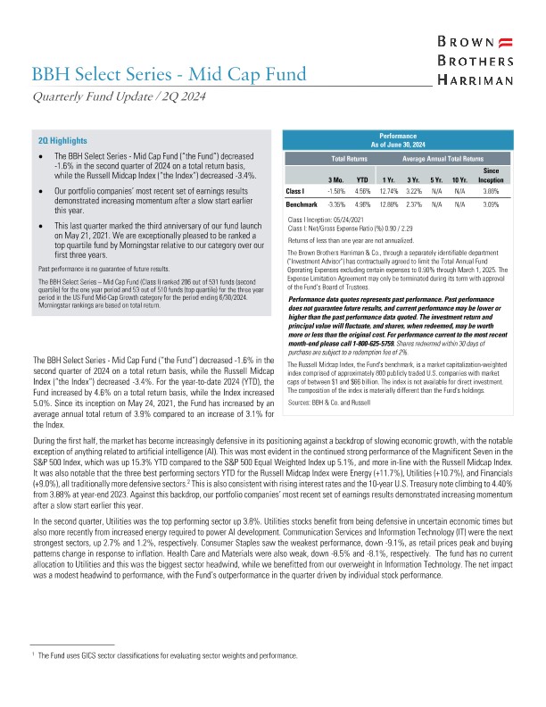 BBH Select Series - Mid Cap Fund Quarterly Update - Q2 2024