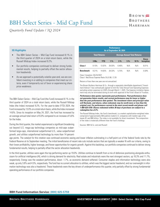 BBH Select Series Mid Cap Fund - Q3 2024