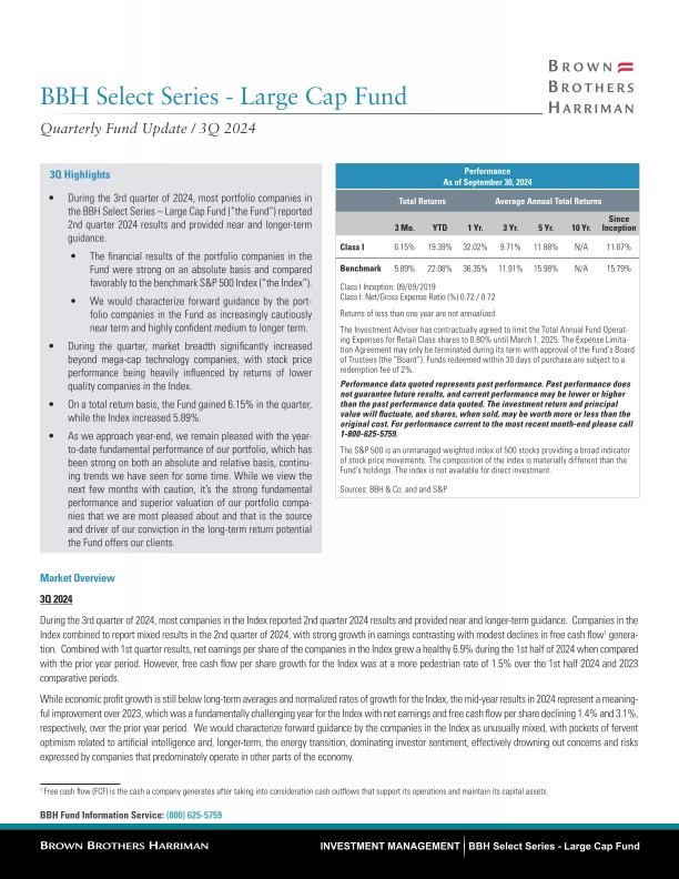 BBH Select Series - Large Cap Fund Quarterly Update- 3Q 2024