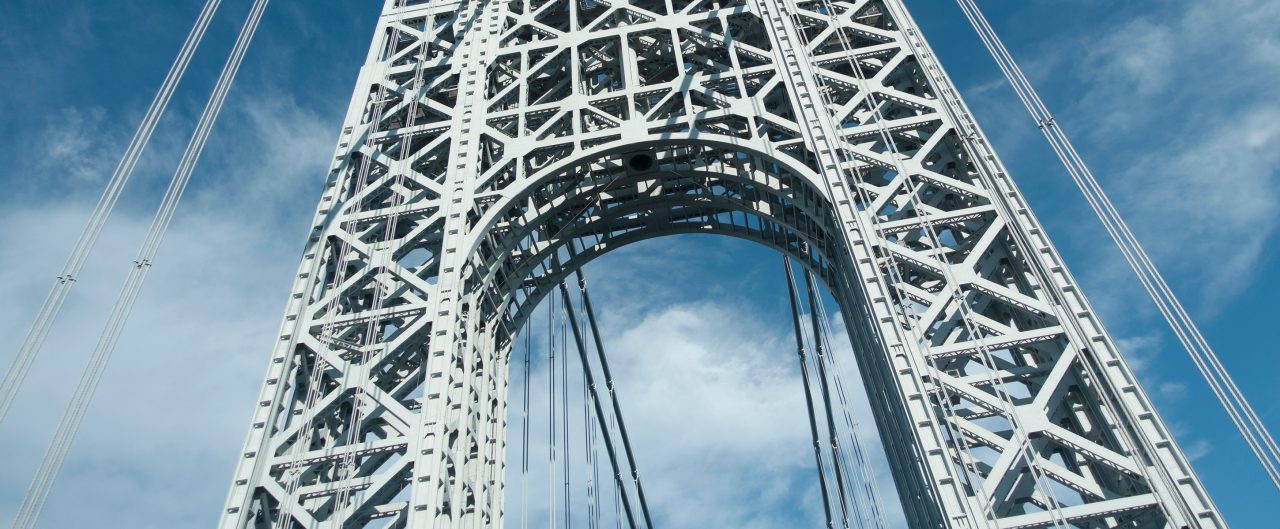 view from road below George Washington Bridge tower